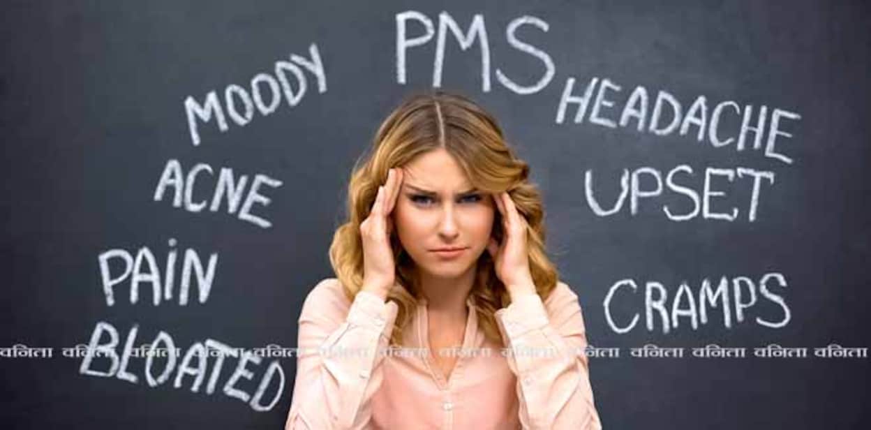 Woman suffering headache due to imaginary problems in pms, hormone imbalance
