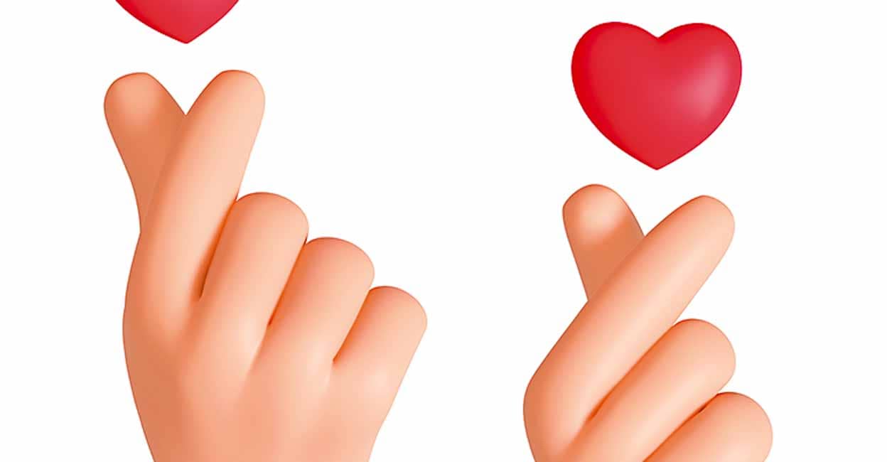 Hand making korean heart sign. Elements for love and relationship design. 3D rendered image. 3D Illustration